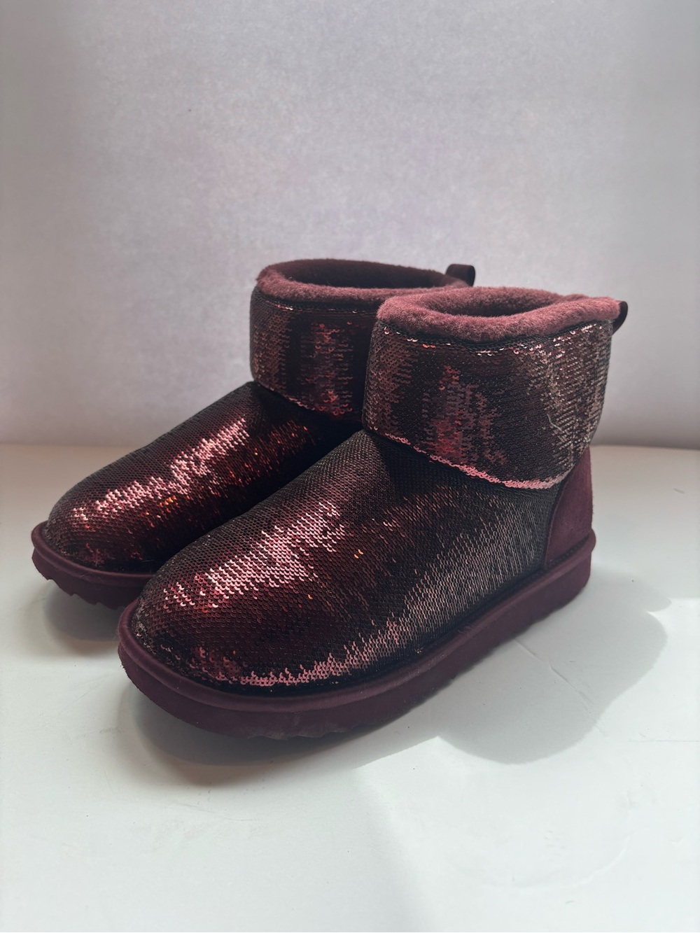 Kids Sequin Cozy Booties in Burgundy